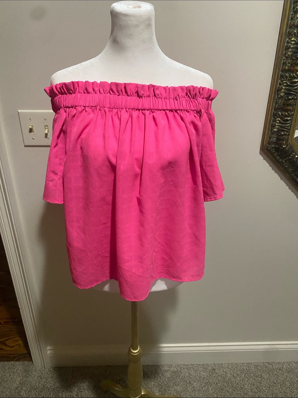 Material Girl Hot Pink Cropped Off-Shoulder Ruffled Top